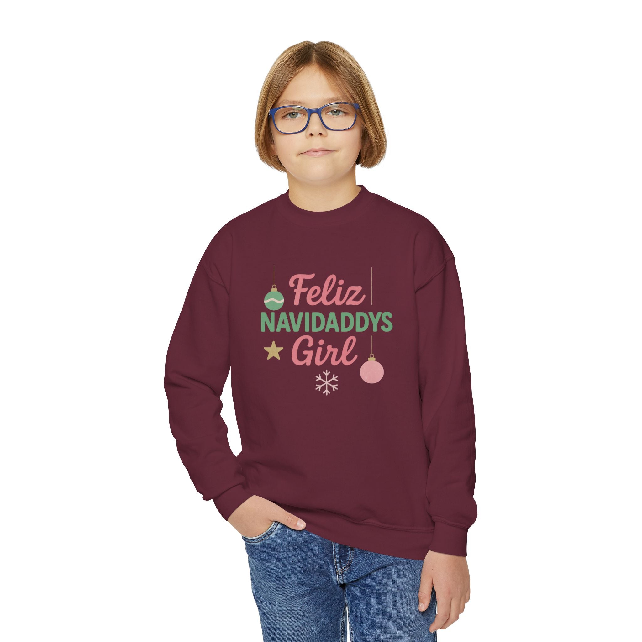 Feliz Navidaddys Girl Youth Crewneck Sweatshirt