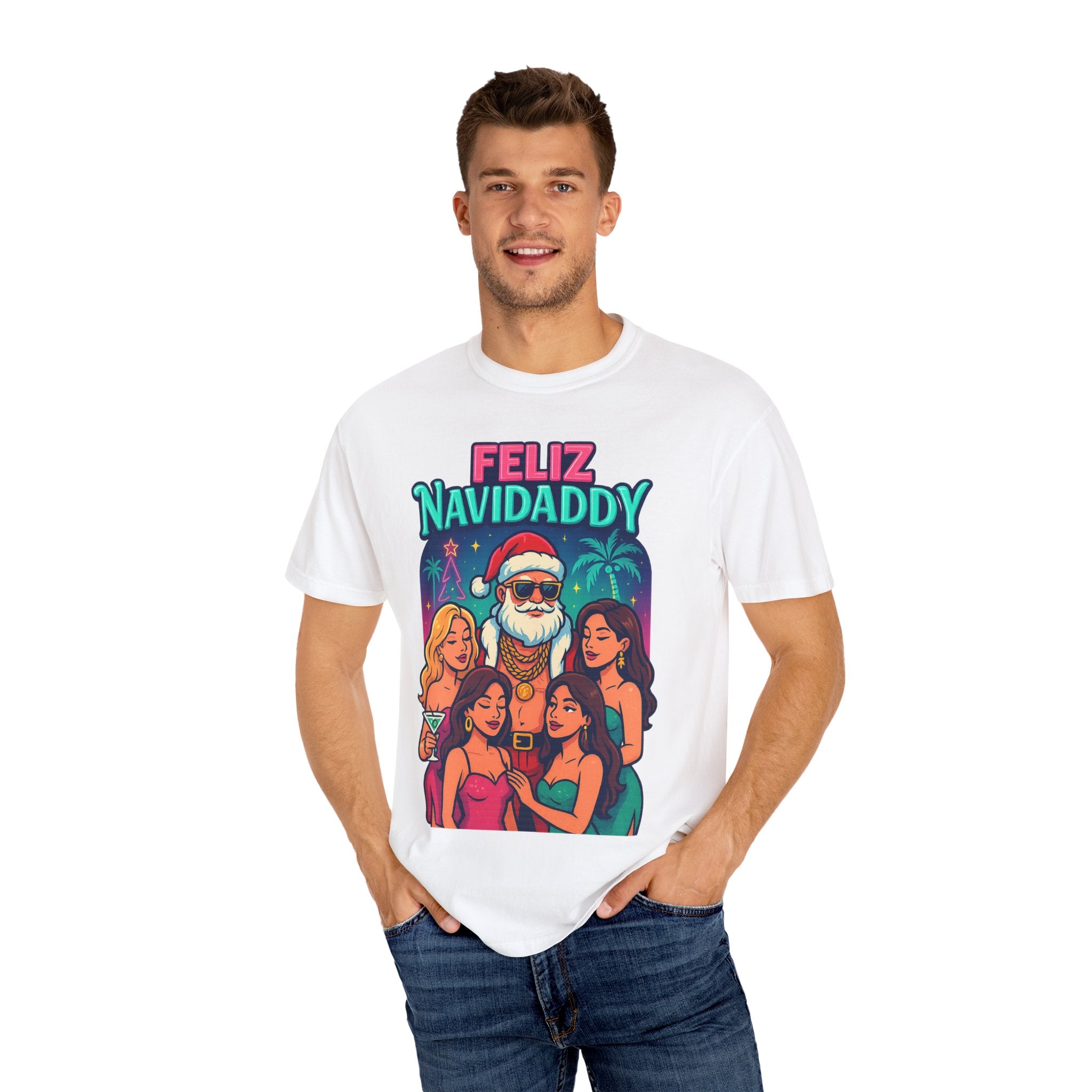 Santa with women Feliz Navidaddy T Shirt