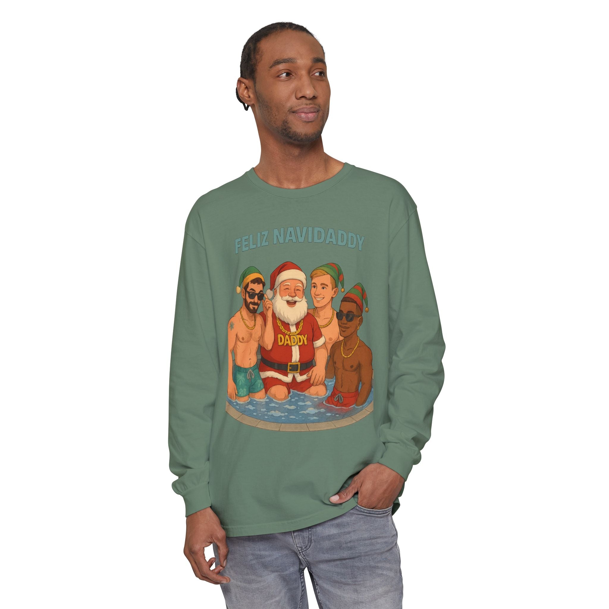 Santa and his boys Feliz Navidaddy Long Sleeve