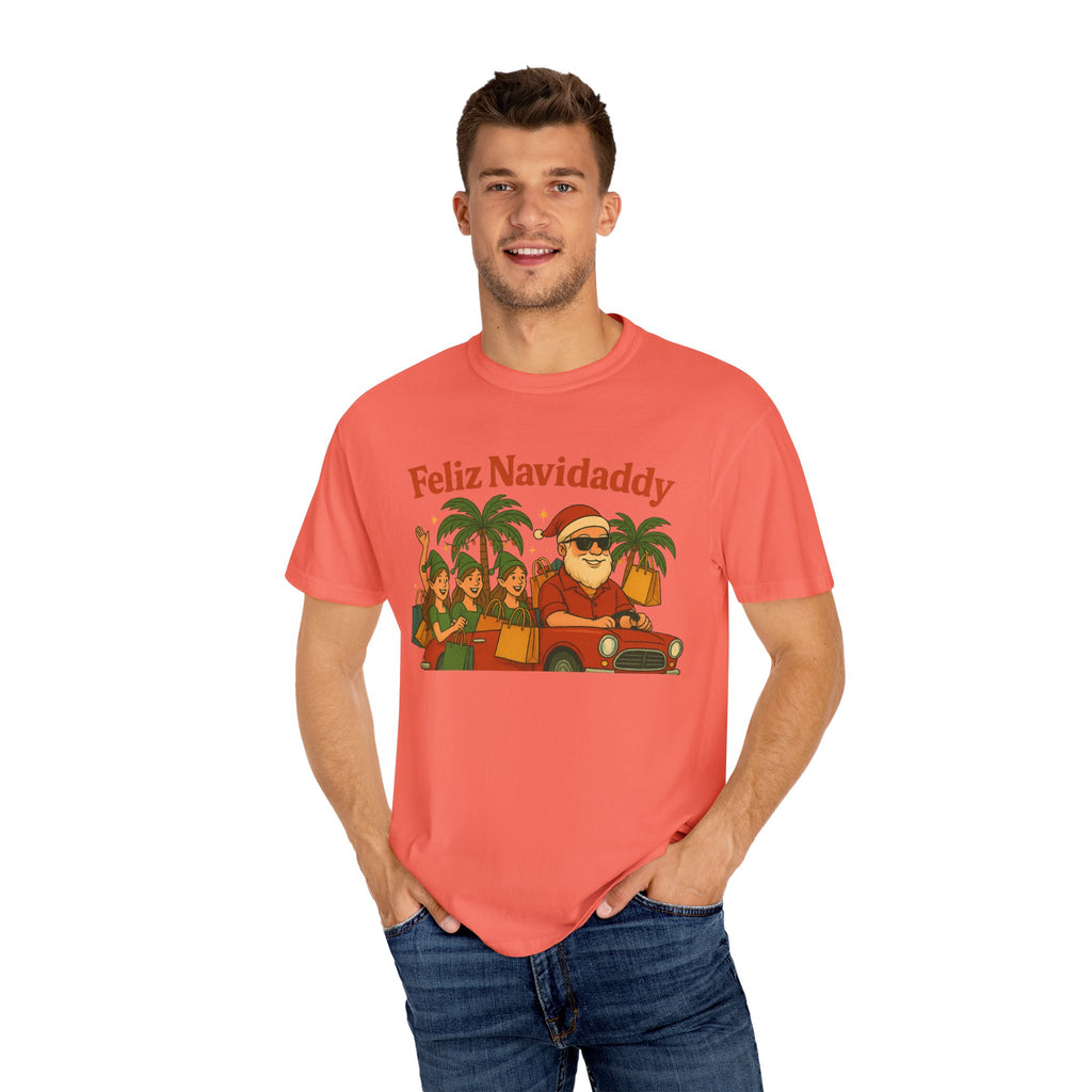 Santa with Lady Elves in Car Feliz Navidaddy T Shirt
