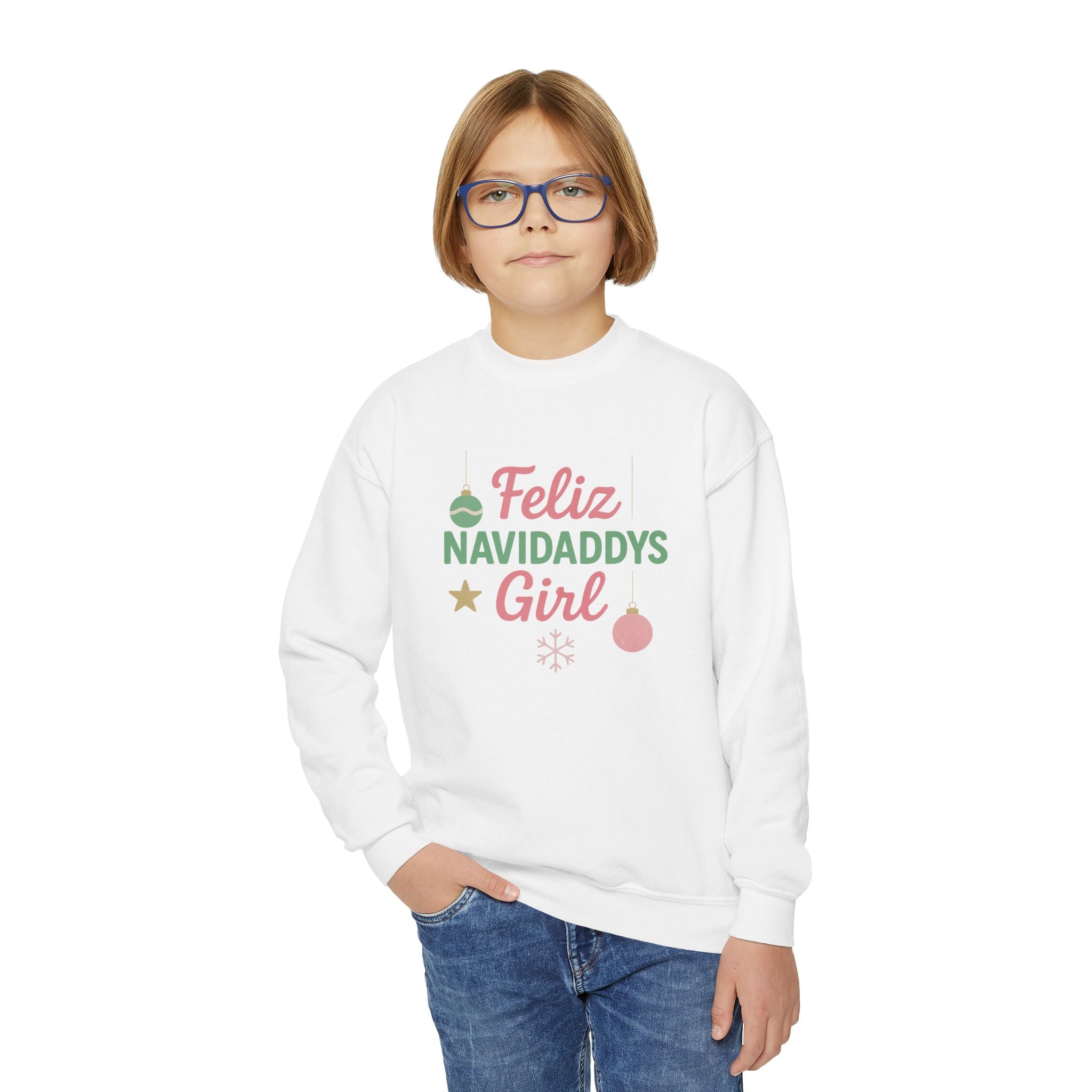 Feliz Navidaddys Girl Youth Crewneck Sweatshirt