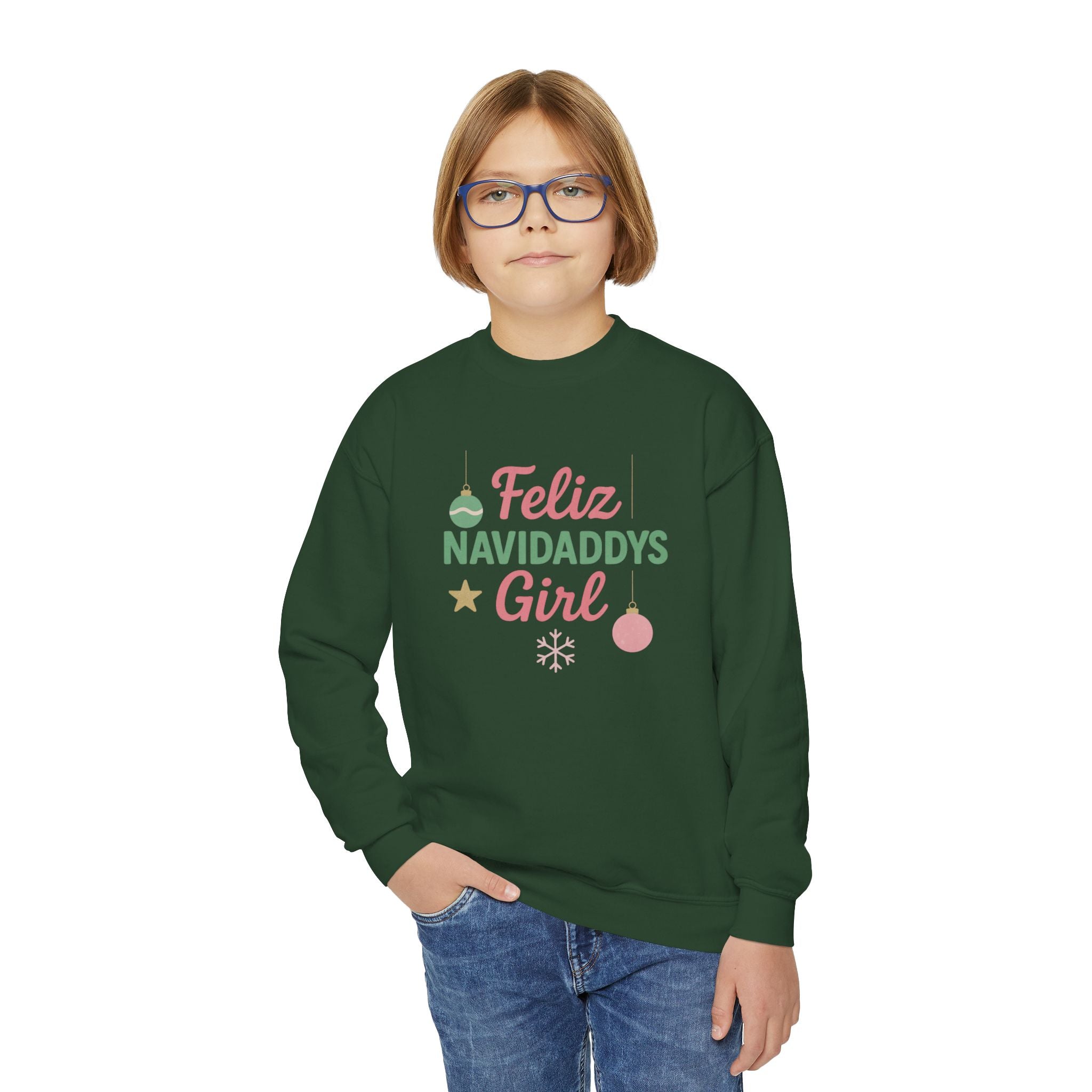 Feliz Navidaddys Girl Youth Crewneck Sweatshirt