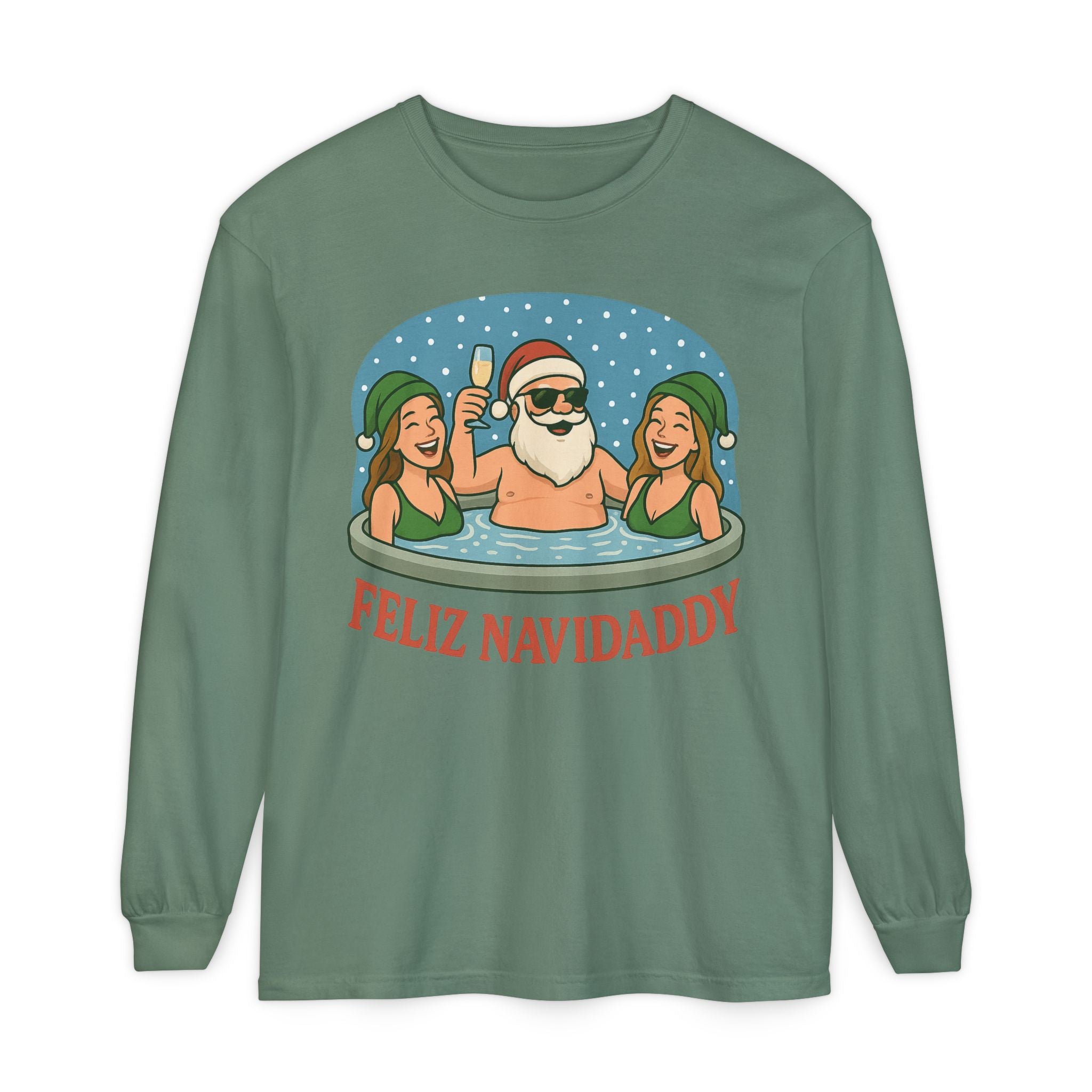 Hot Tub Santa Feliz Navidaddy Long Sleeve