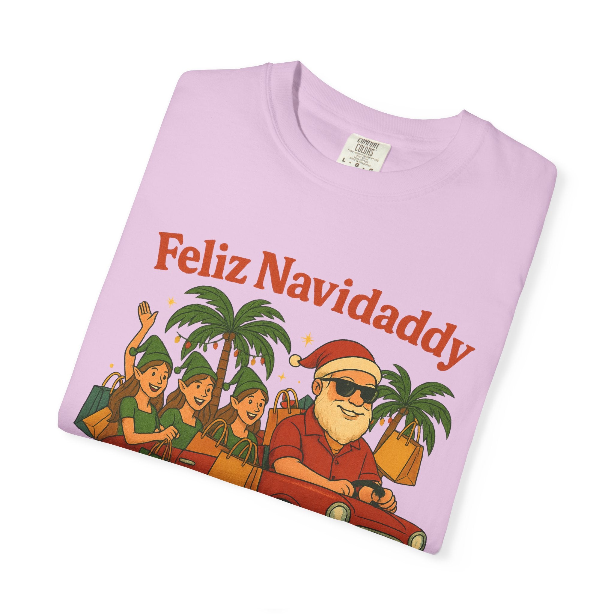 Santa with Lady Elves in Car Feliz Navidaddy T Shirt