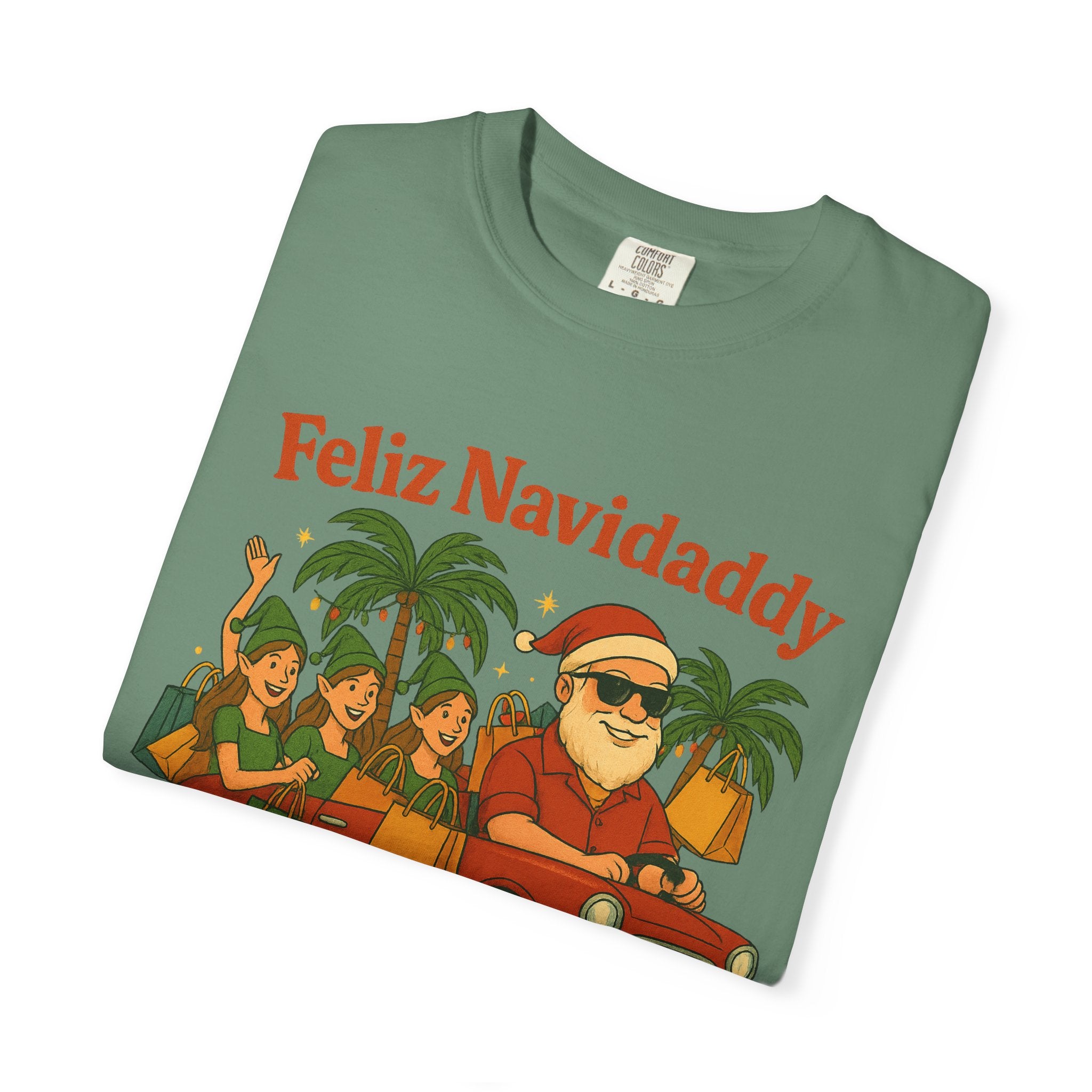 Santa with Lady Elves in Car Feliz Navidaddy T Shirt