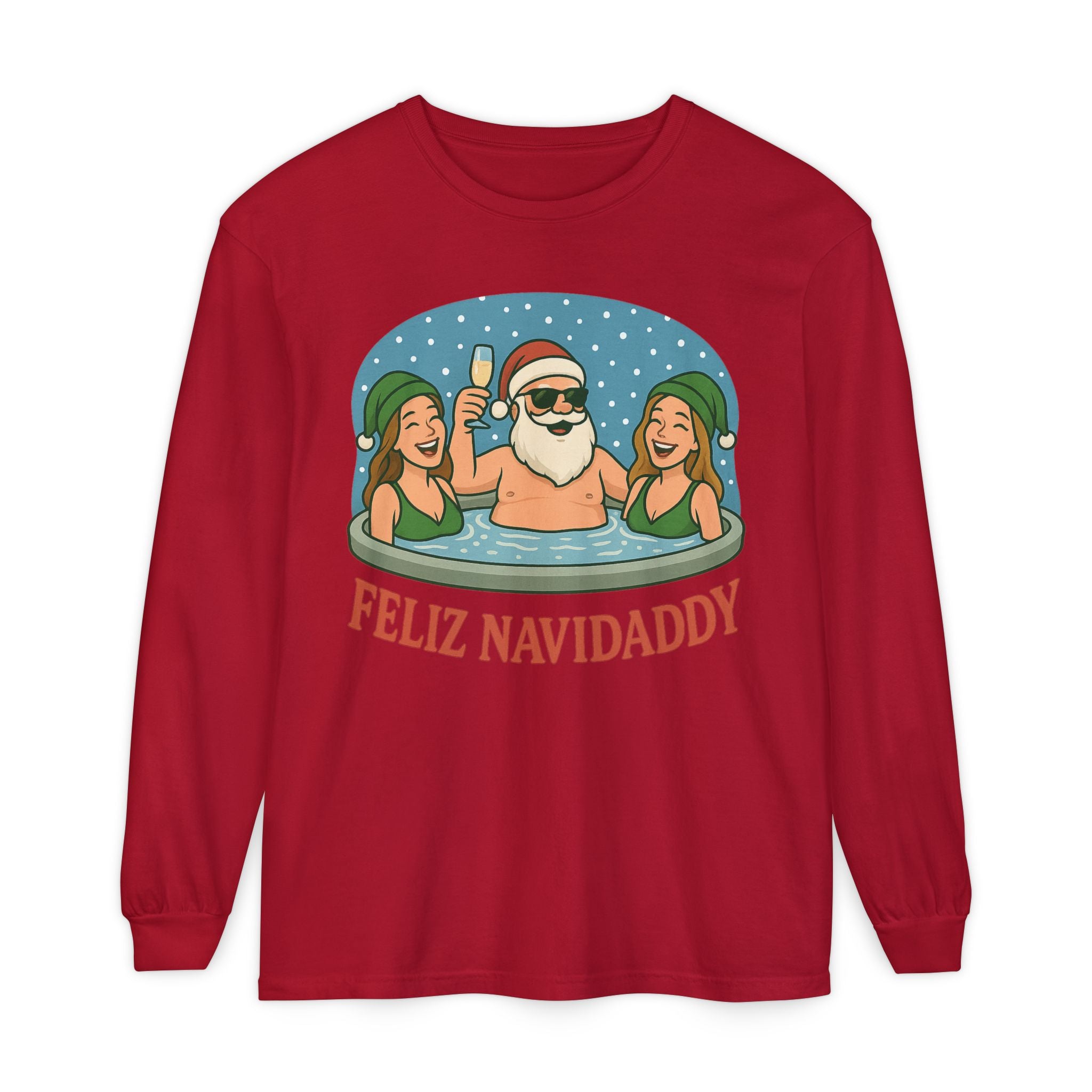 Hot Tub Santa Feliz Navidaddy Long Sleeve