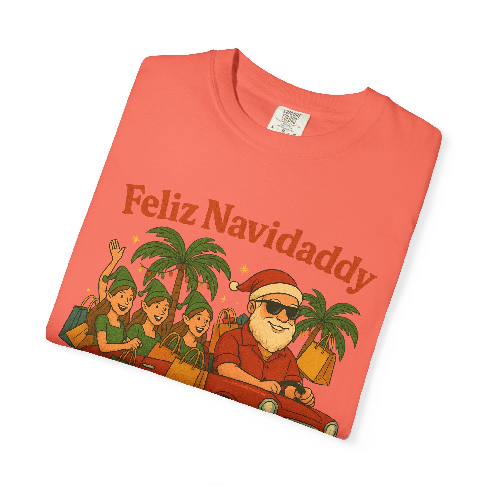 Santa with Lady Elves in Car Feliz Navidaddy T Shirt