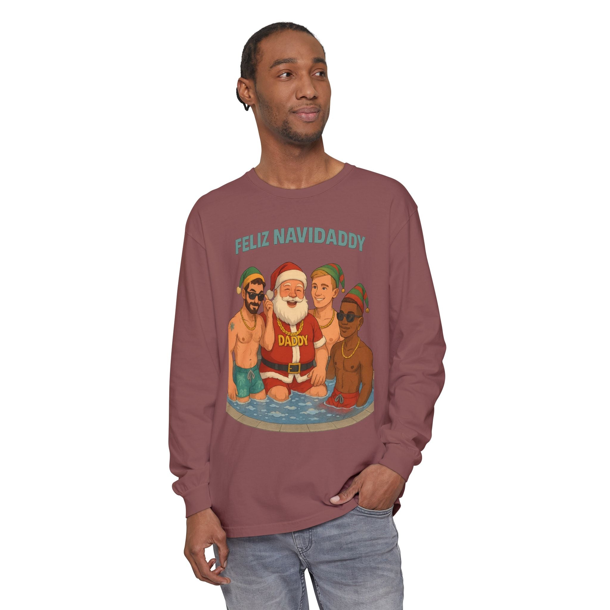 Santa and his boys Feliz Navidaddy Long Sleeve