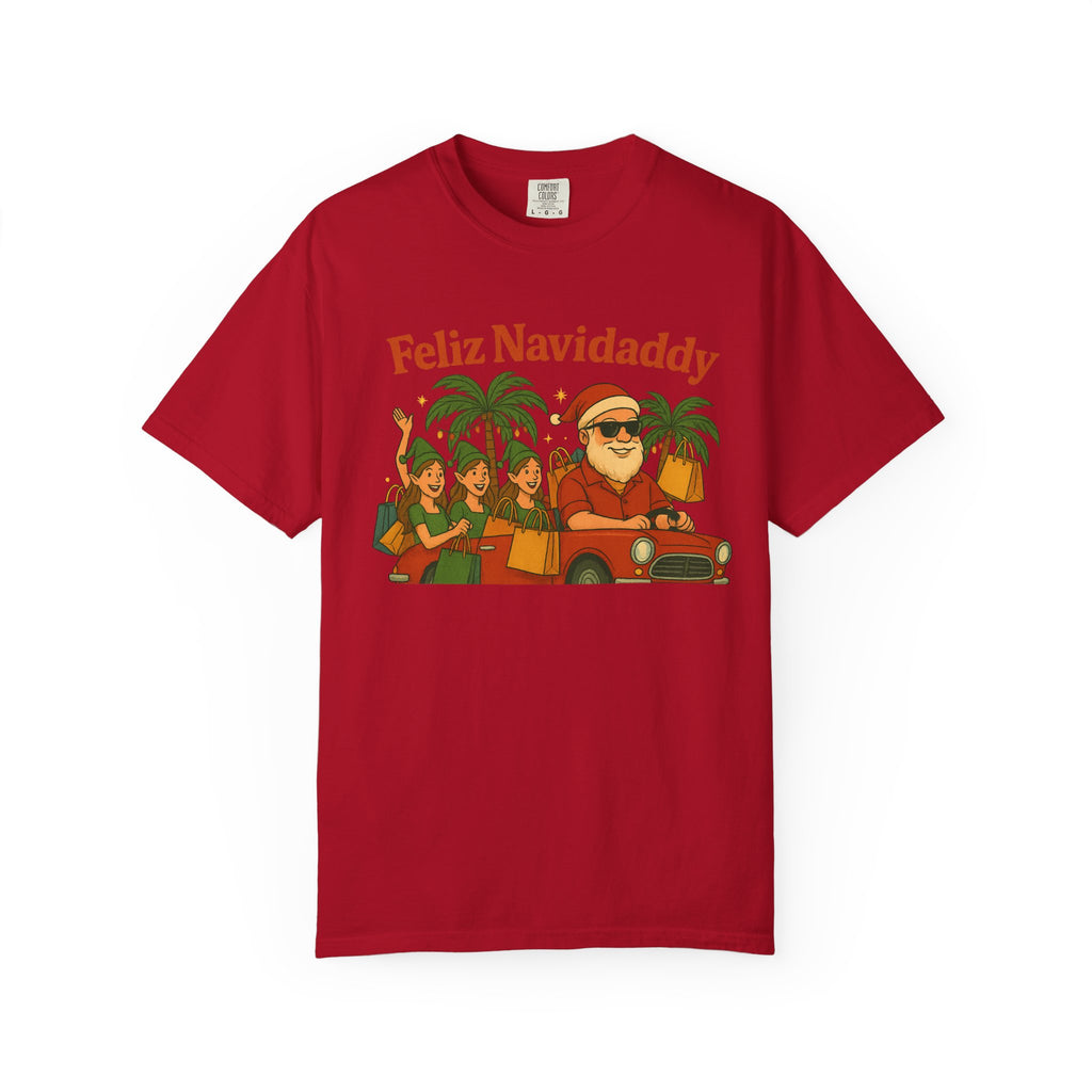 Santa with Lady Elves in Car Feliz Navidaddy T Shirt