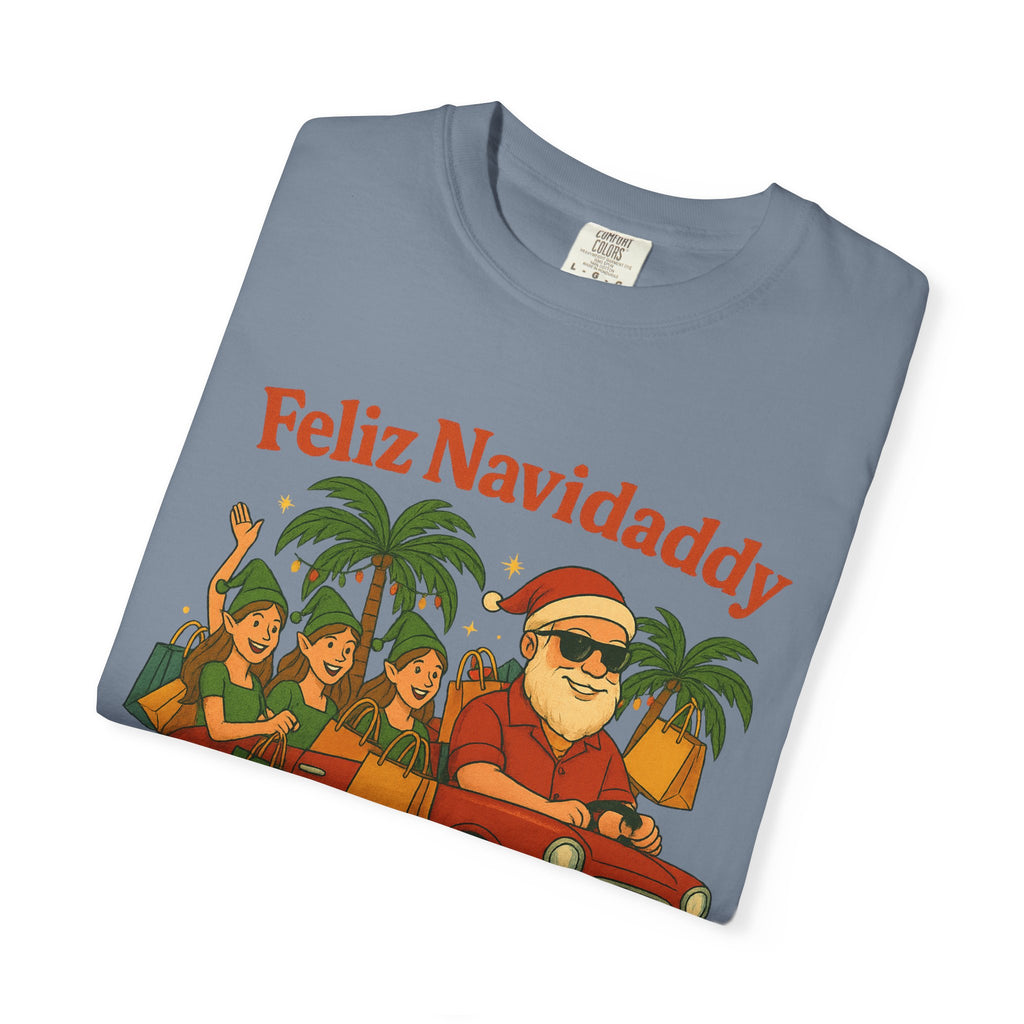 Santa with Lady Elves in Car Feliz Navidaddy T Shirt