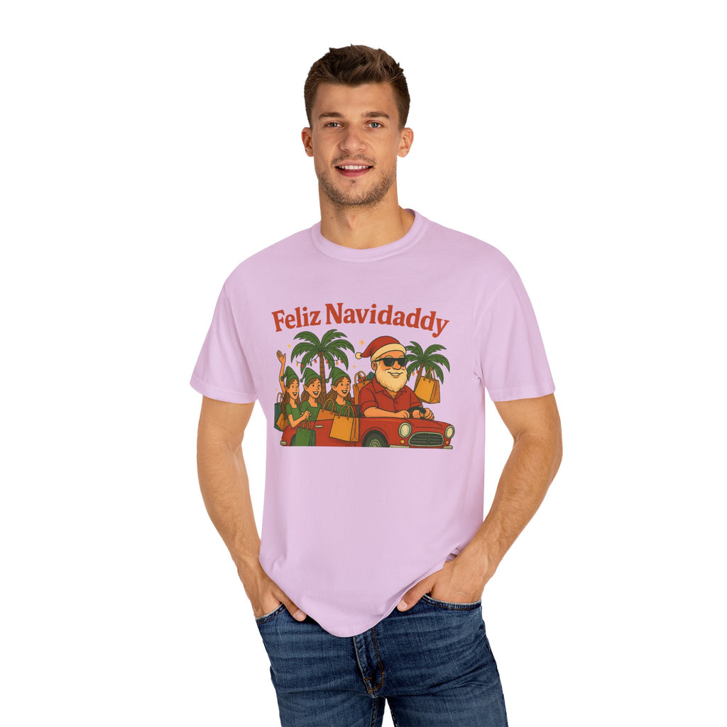 Santa with Lady Elves in Car Feliz Navidaddy T Shirt
