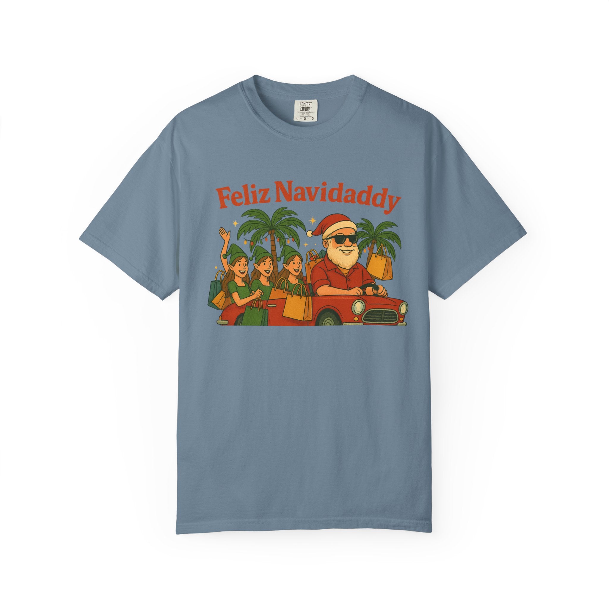 Santa with Lady Elves in Car Feliz Navidaddy T Shirt