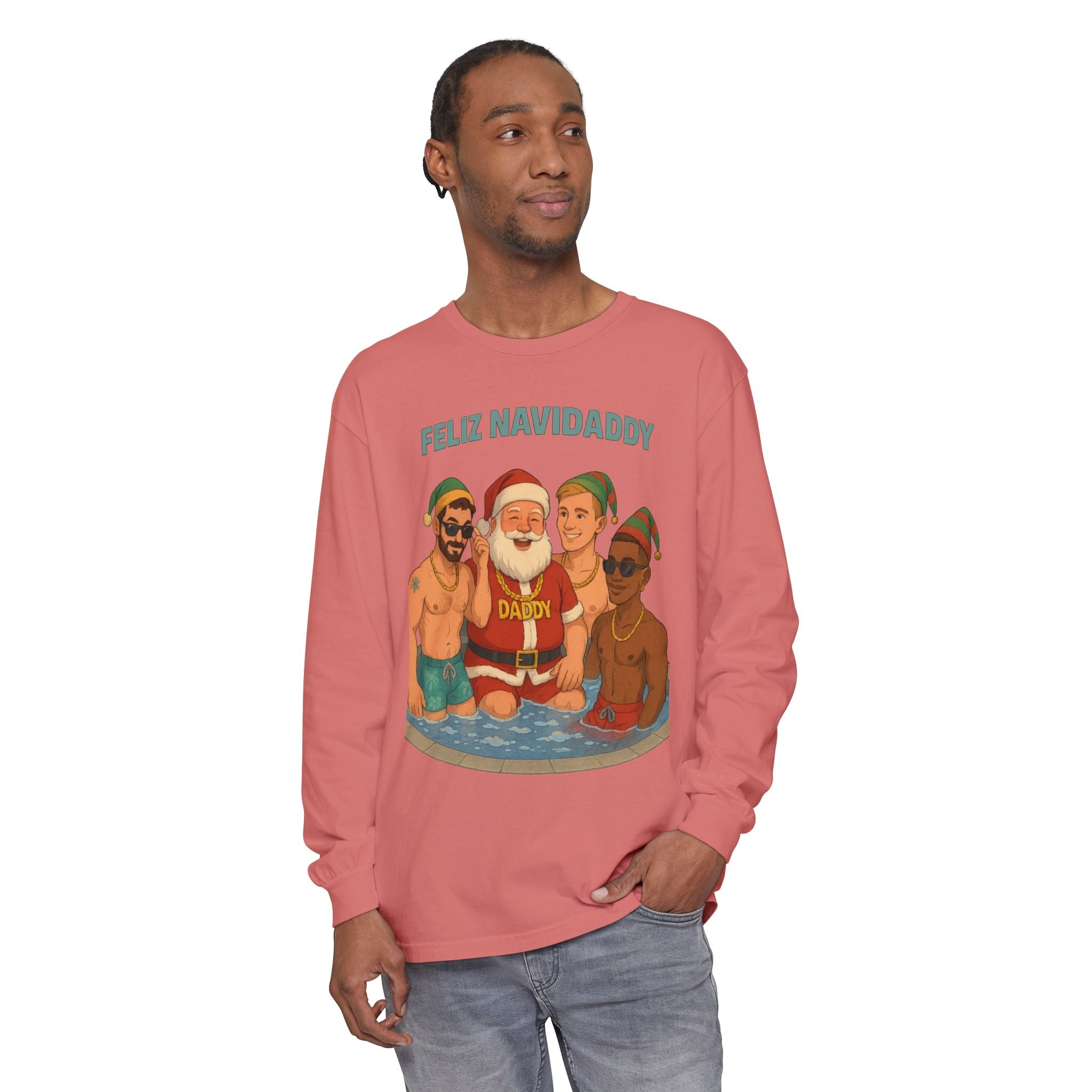 Santa and his boys Feliz Navidaddy Long Sleeve