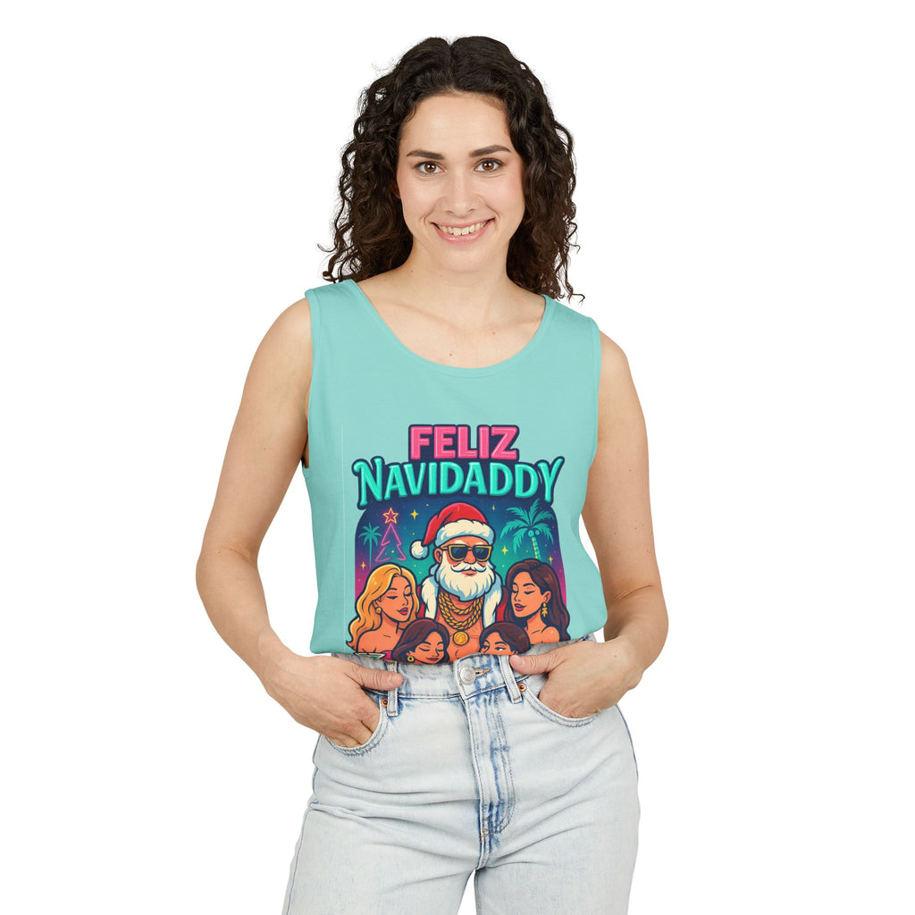 Santa with women tank top Feliz Navidaddy