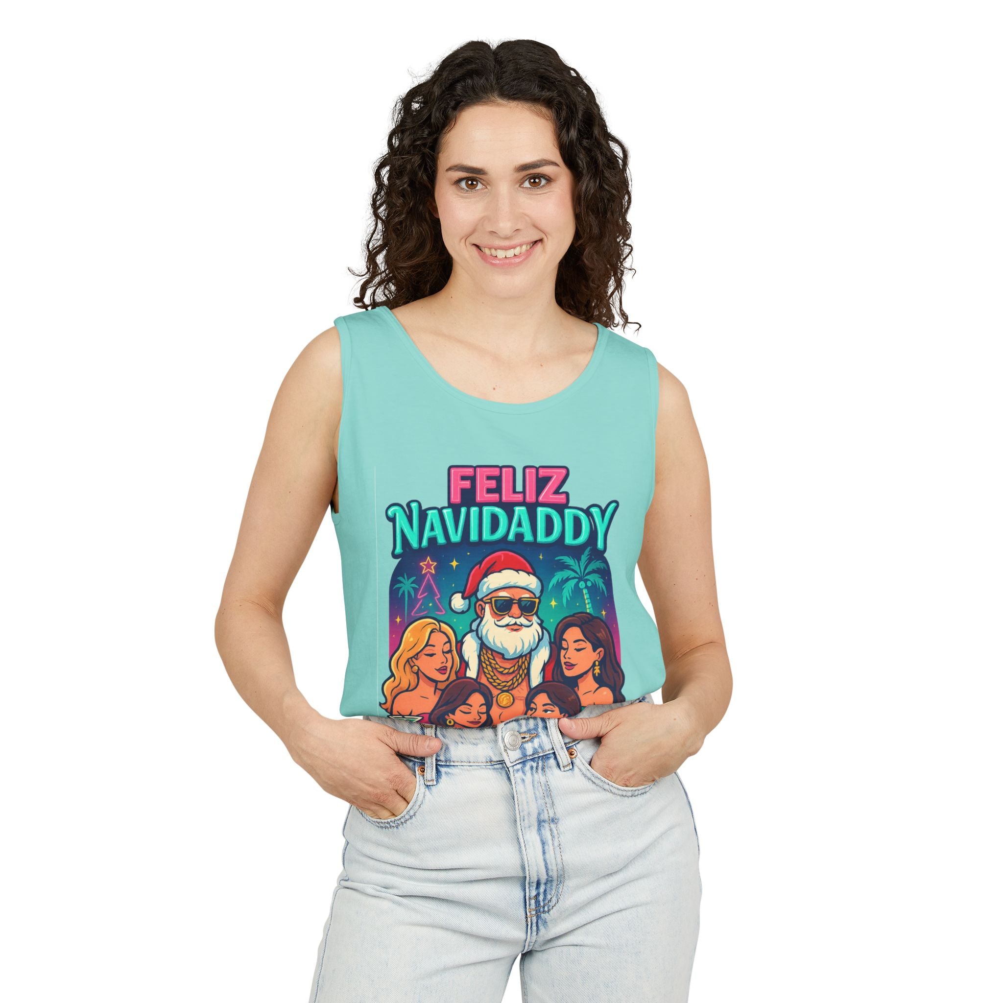 Santa with women tank top Feliz Navidaddy