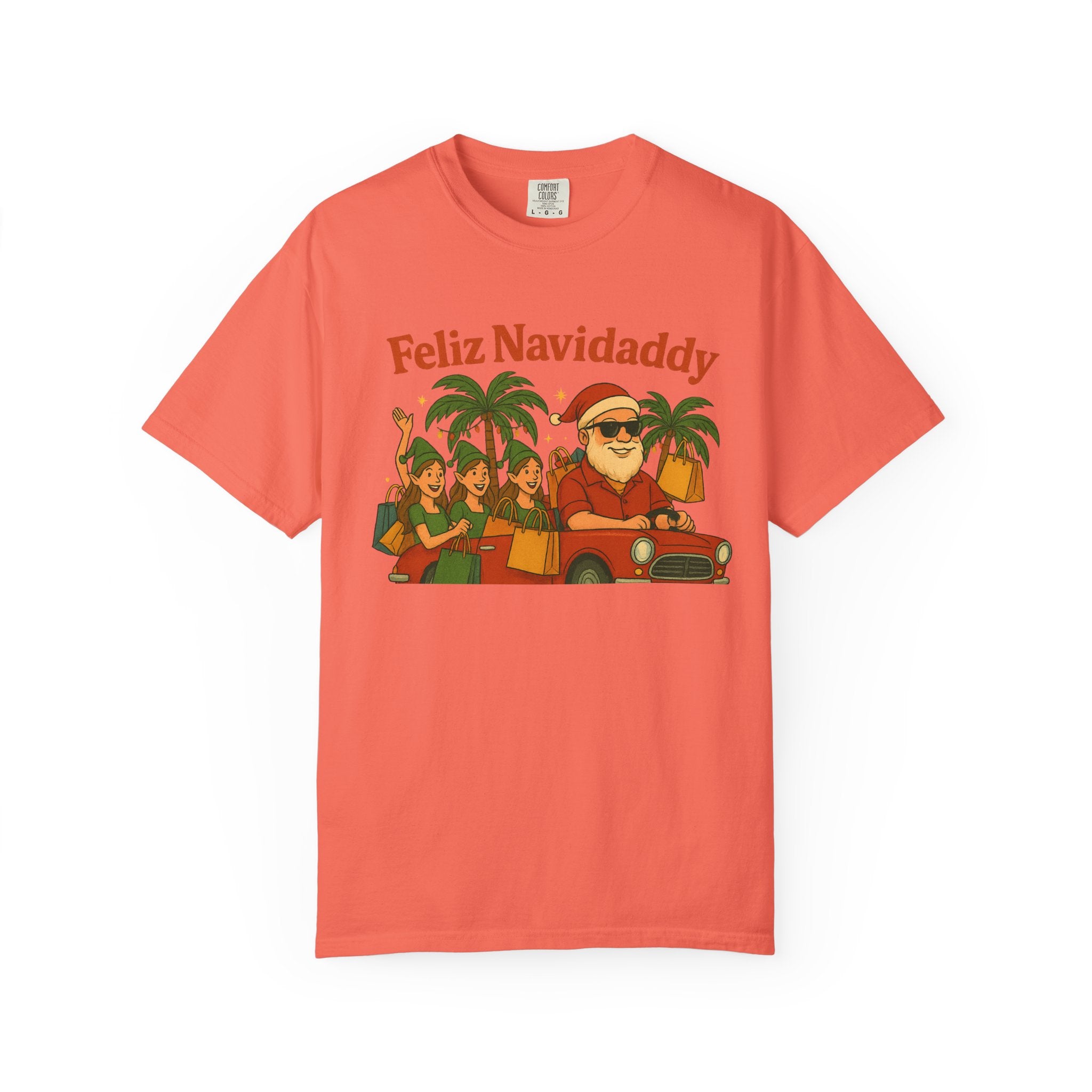 Santa with Lady Elves in Car Feliz Navidaddy T Shirt