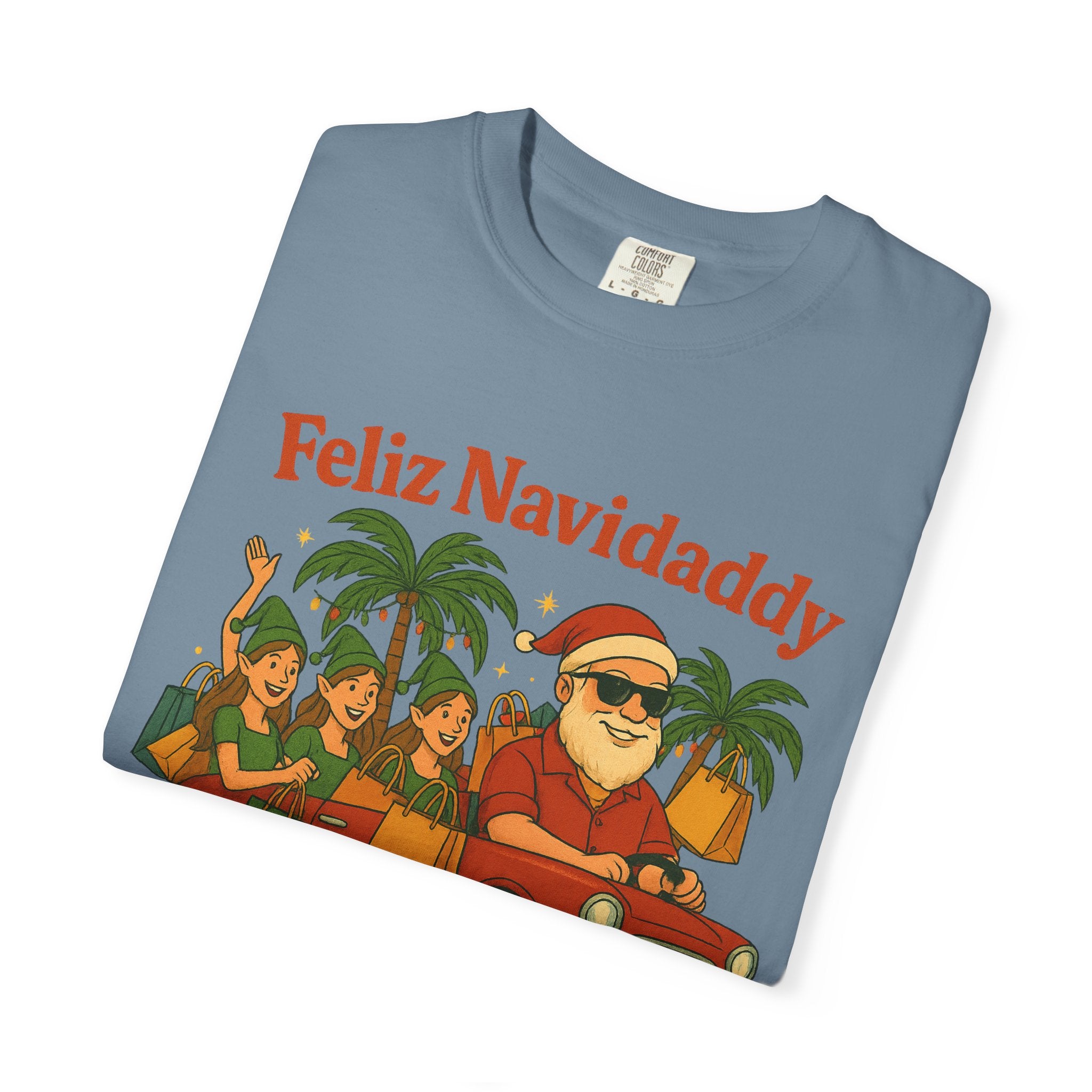 Santa with Lady Elves in Car Feliz Navidaddy T Shirt